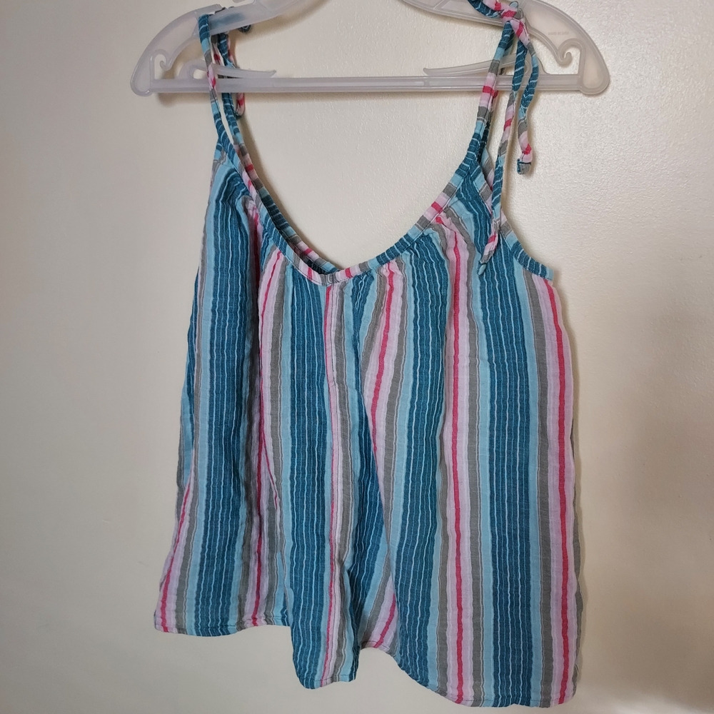 Old Navy Cotton Striped Babydoll Camisole Top Blue Pink & White Beach Hippie 70s